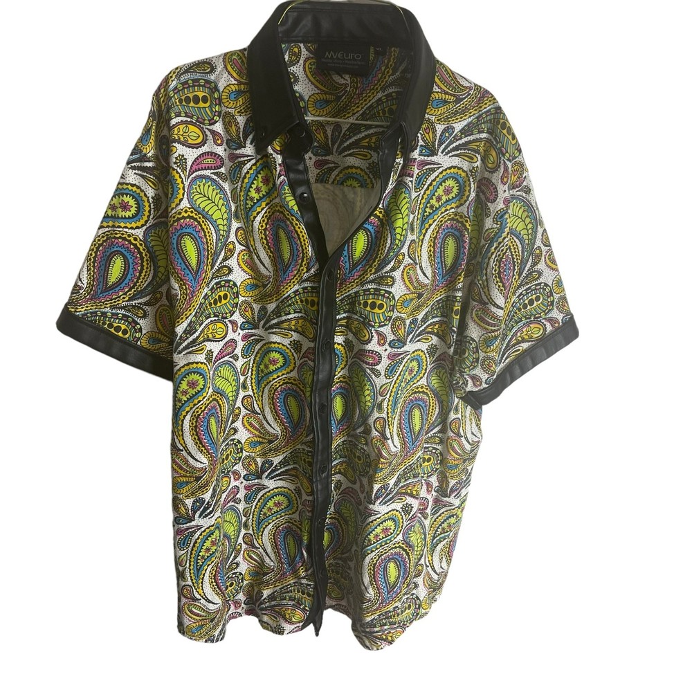 Leather collar button up shirt polo